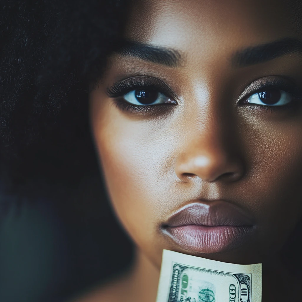 Close-up of a woman holding a dollar bill, representing the importance of Money Talk and financial empowerment.