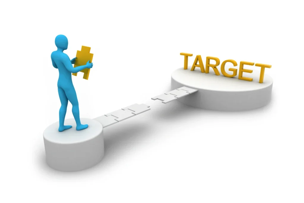 A person assembling a puzzle bridge to reach the target, symbolizing the step-by-step approach of free DIY credit repair.
