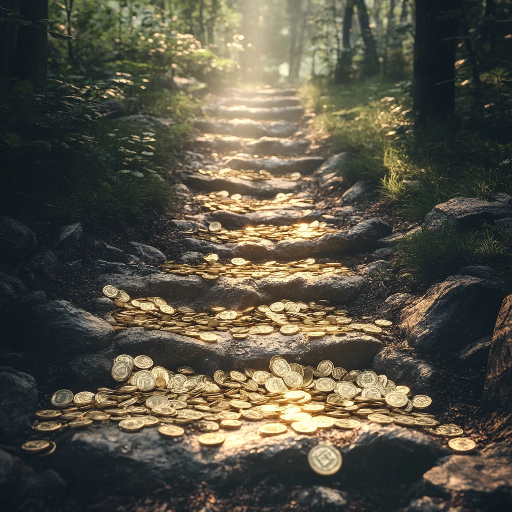 A pathway lined with financial resources representing the journey to wealth.