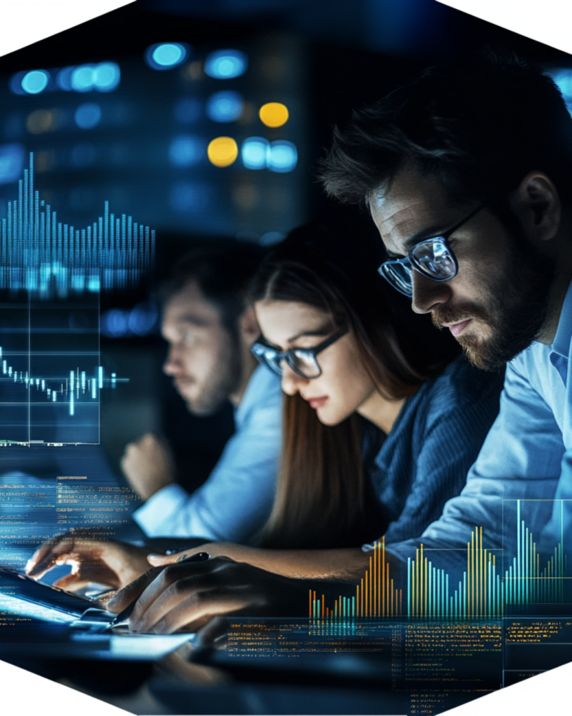 Diverse professionals analyzing data on the impact of Federal Reserve interest rate cuts.