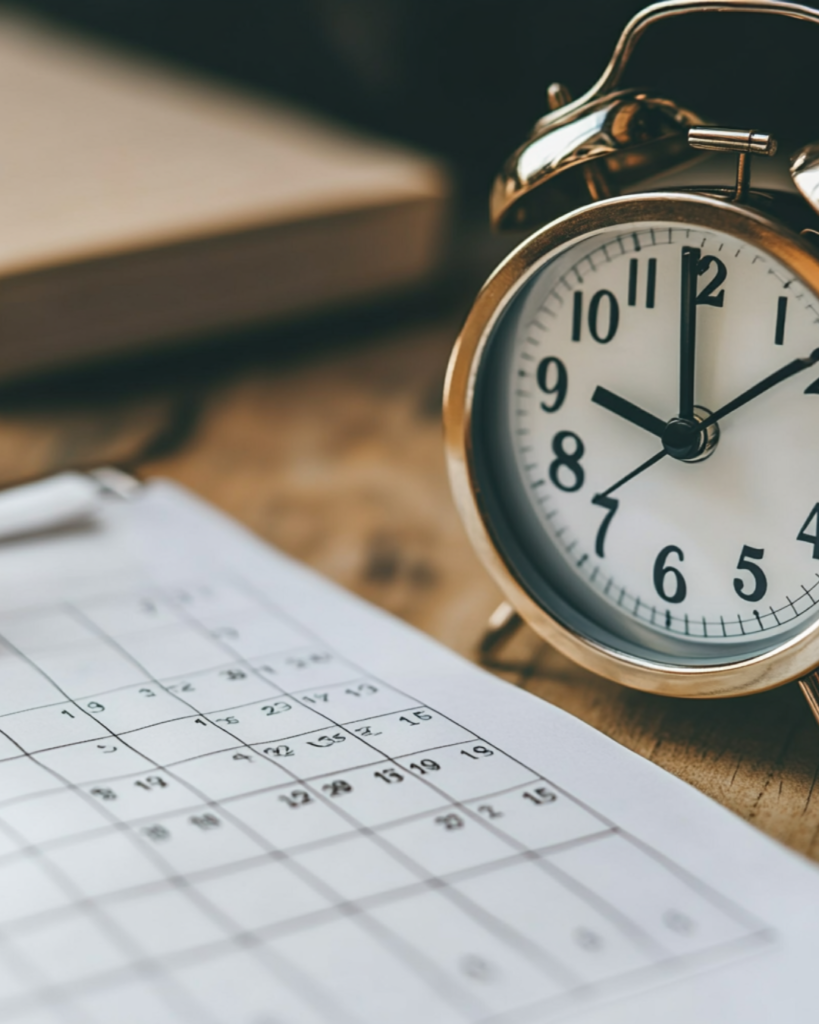 A clock and a calendar, emphasizing the importance of time management and consistency in wealth building, a key in lessons for wealth building.