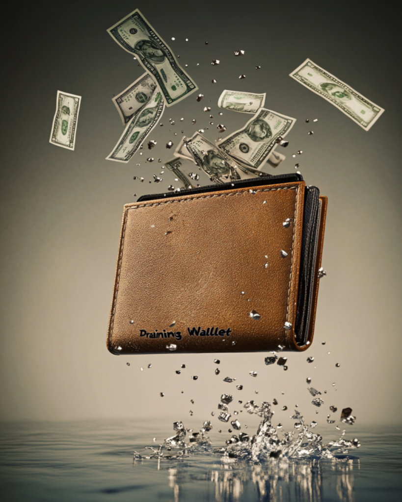 Breaking the Paycheck-to-Paycheck Cycle - A wallet with cash flying out, symbolizing the financial leaks draining your income.