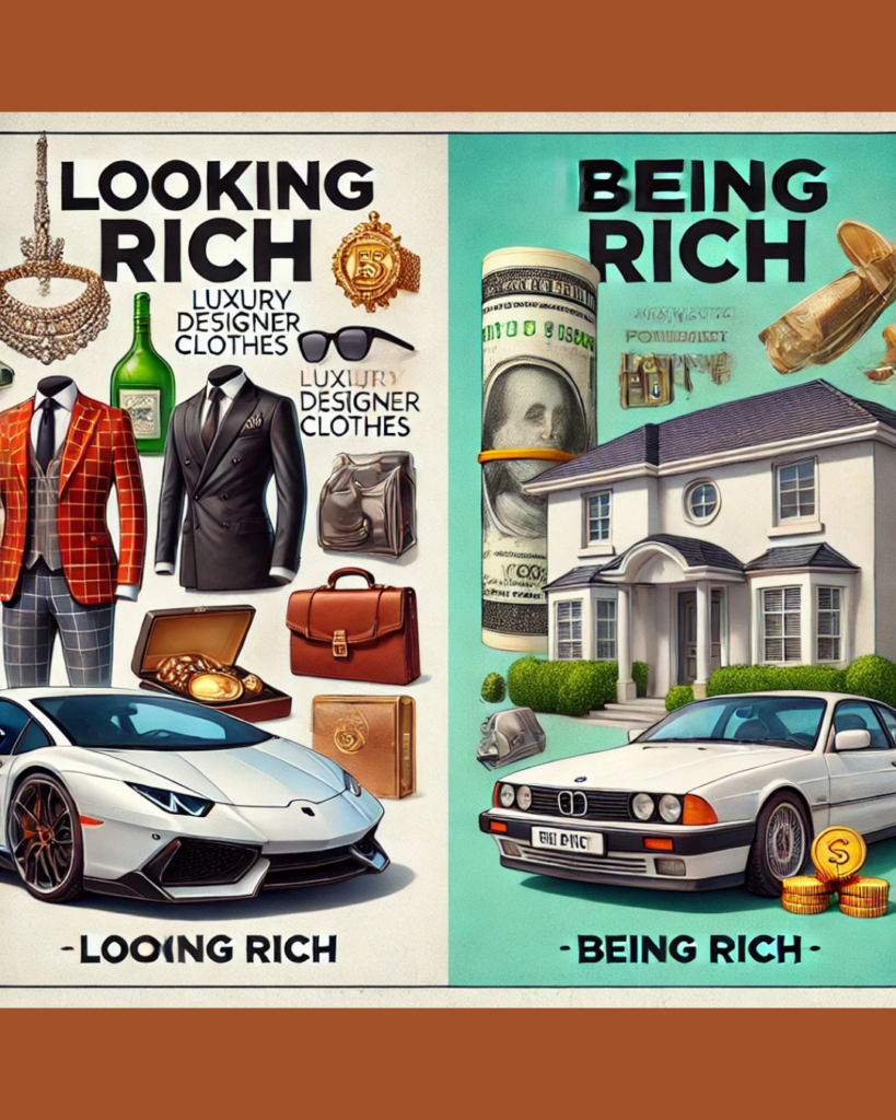 Mindset Shifts for Financial Freedom - The difference between 'Looking Rich' with flashy items and 'Being Rich' with investments and assets.