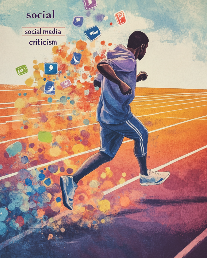 Mindset Shifts for Financial Freedom - An individual running on a track, leaving social media distractions and criticism behind.