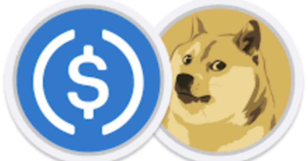 USDC and Dogecoin symbols side by side, symbolizing rebranding In Trump's first 48 hours. 