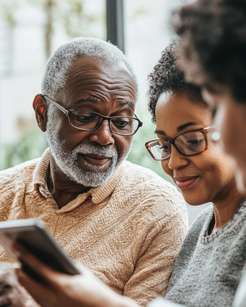Older adults engaging with AI technology, highlighting AI disruption in the baby boomer market.