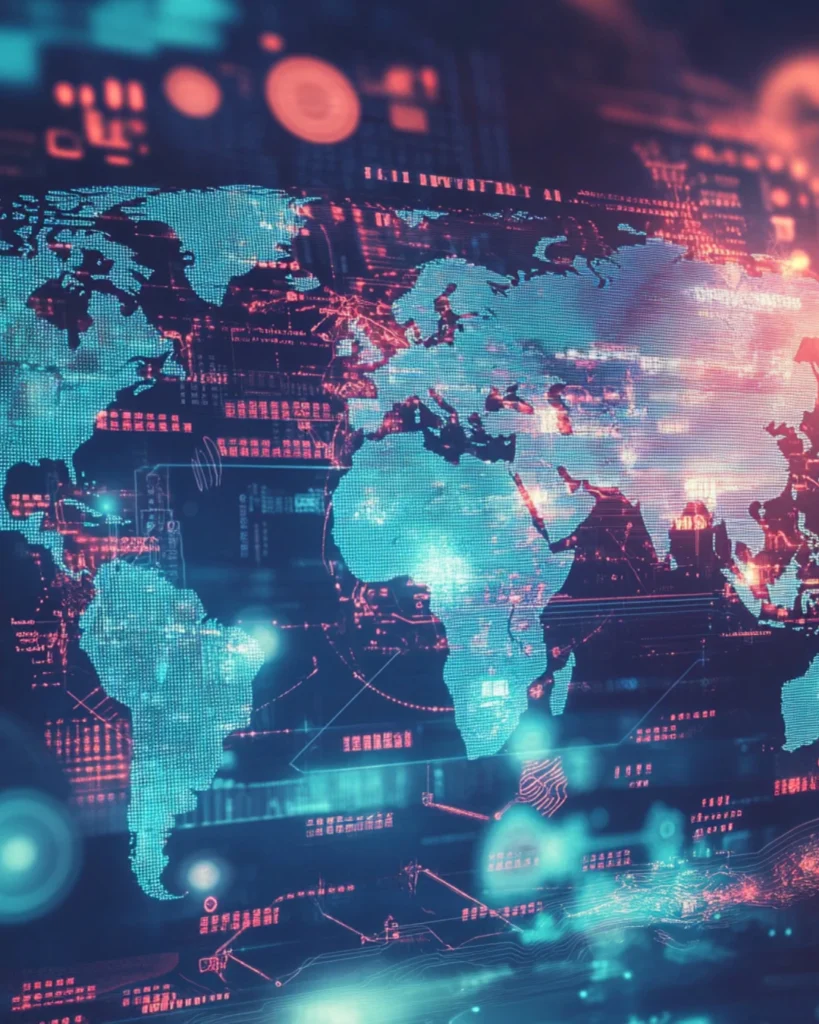 Map overlay depicting AI disruption and varying tax policies worldwide.