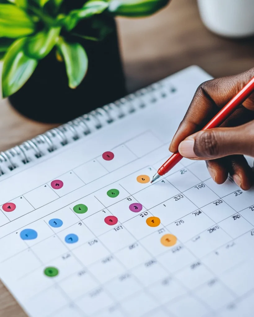 Color-coded calendar entries tracking 11 consecutive on-time payments to remove late payments fast.