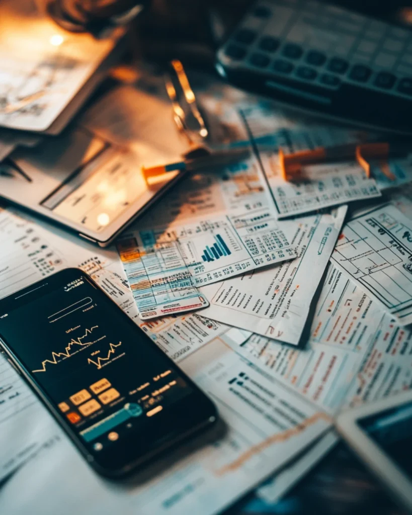 Tracking expenses—organized financial documents and receipts.