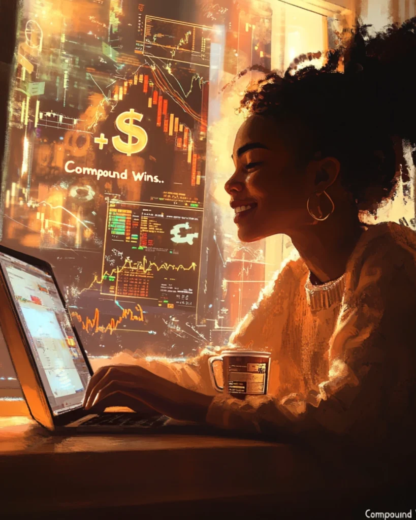 Woman leveraging investing for financial freedom through compound growth