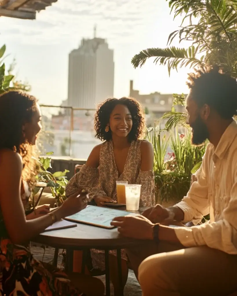 AI for business growth applied in a casual outdoor business meeting

