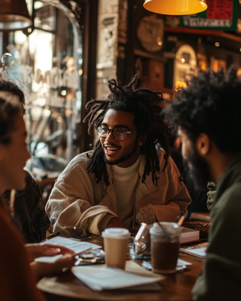 A diverse group, including a Nepali woman with curly hair, discussing the Big Beautiful Bill
